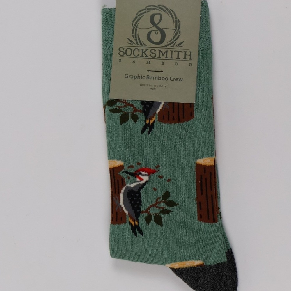 Socksmith Woodpecker Graphic Bamboo Crew Socks Green Bird Mens OS NWT